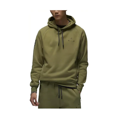 Jordan Solid Color Drawstring Hoodie with Zipper Pocket Olive Green () DQ7882-378