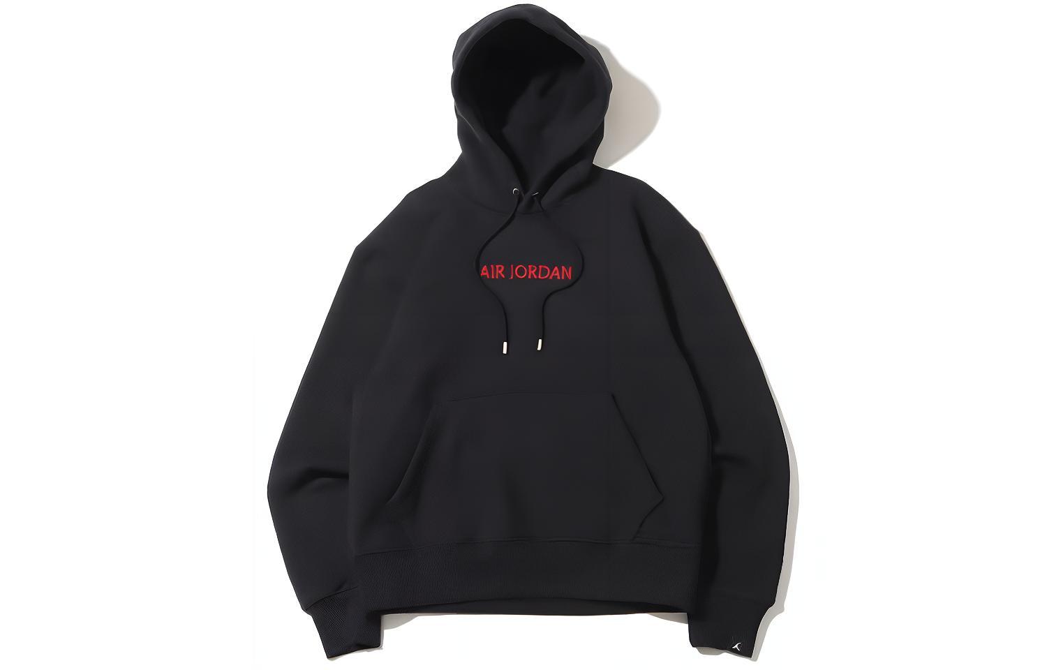 Jordan Solid Color Hoodie with Drawstring and Letter Logo - Black DO6095-010