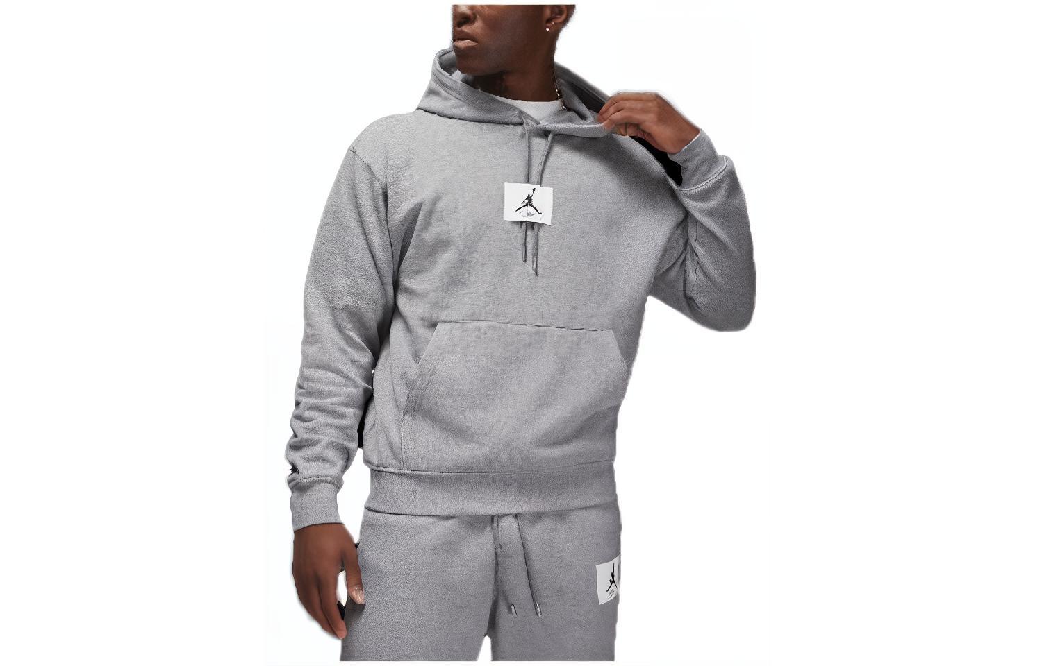 Jordan Solid Color Logo Print Hoodie  Long Sleeve Sweatshirt Grey DQ7338-091