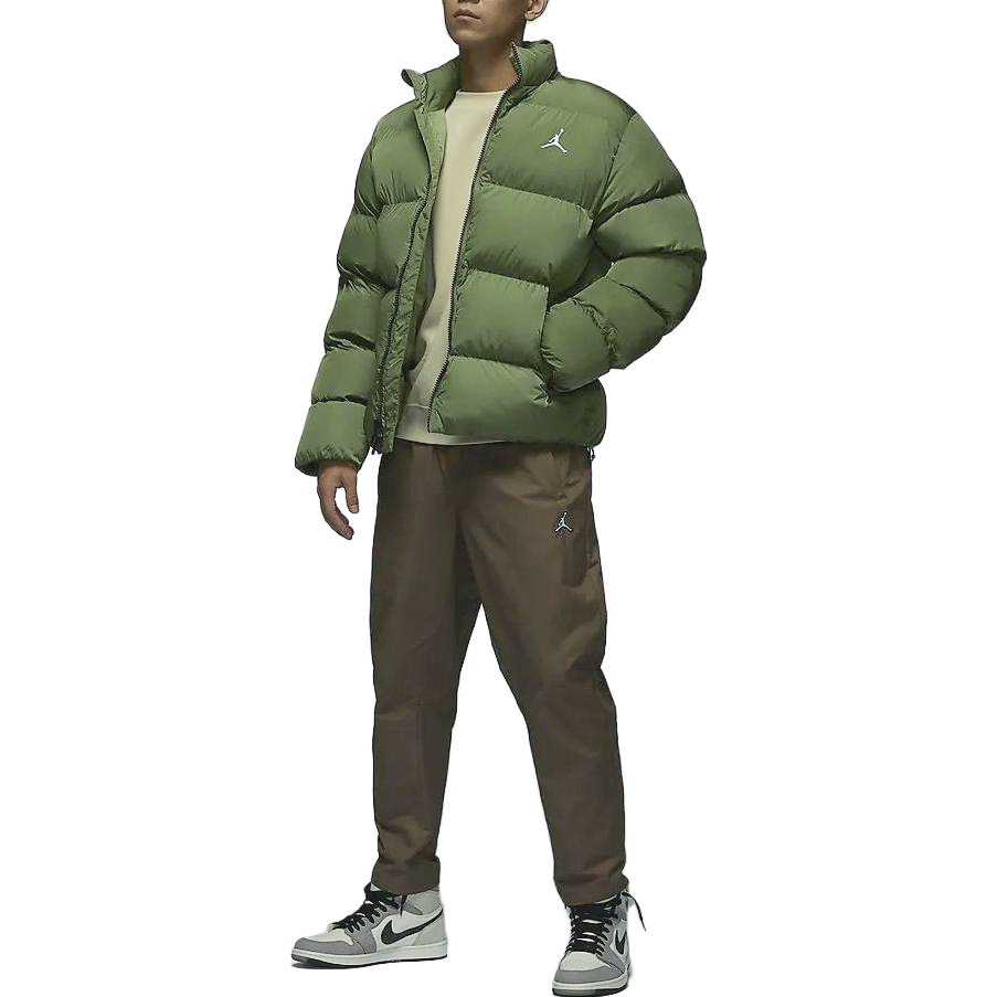 Shop Jordan Solid Color Zip-Up Casual Cotton Jacket Light Olive Yellow FB7332-340