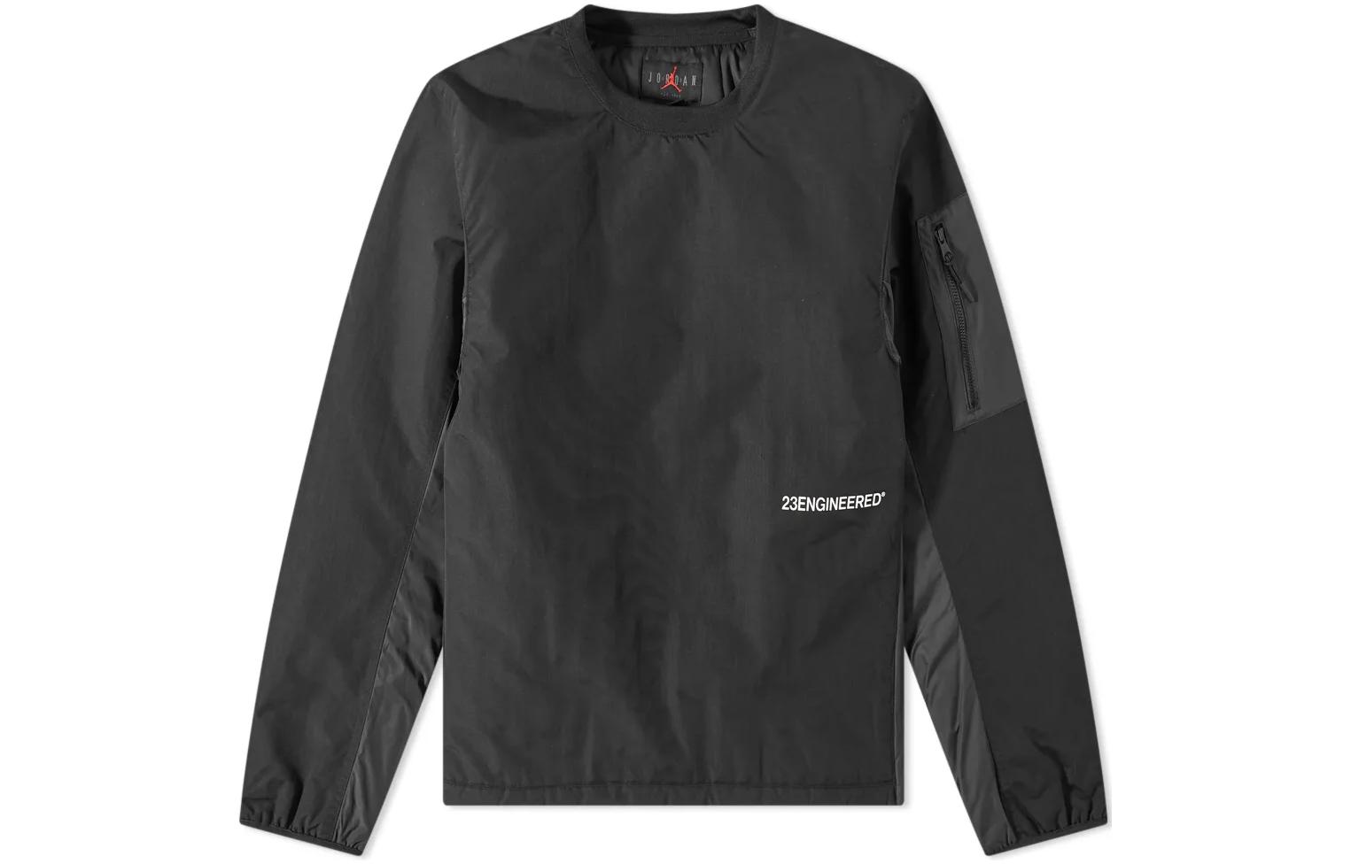Jordan Solid Letter Print Zip Pocket Long Sleeve Sweatshirt Black DC9656-010