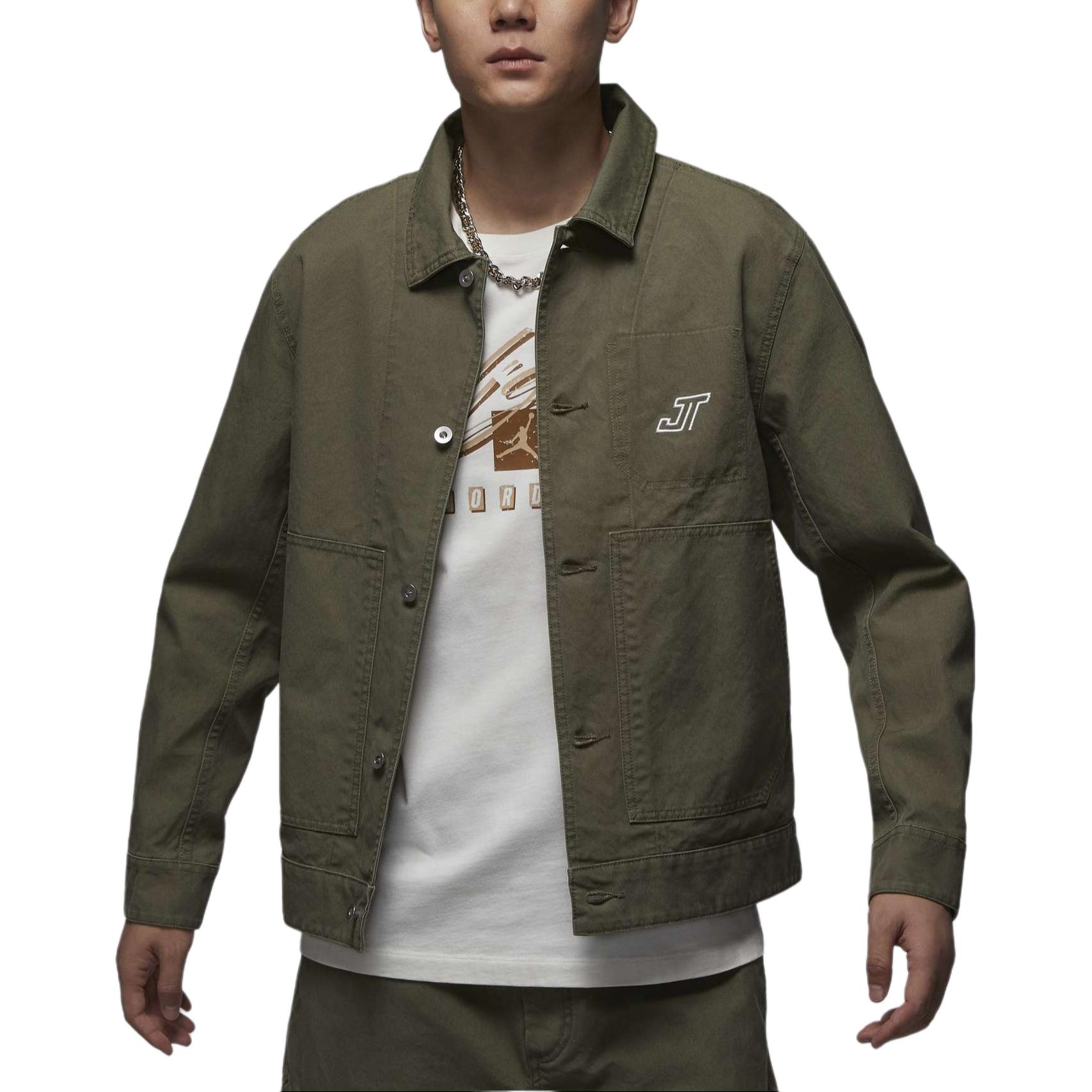 Order Jordan Tatum Chicago Olive Green Long Sleeve Shirt Jacket for Men HM3881-222