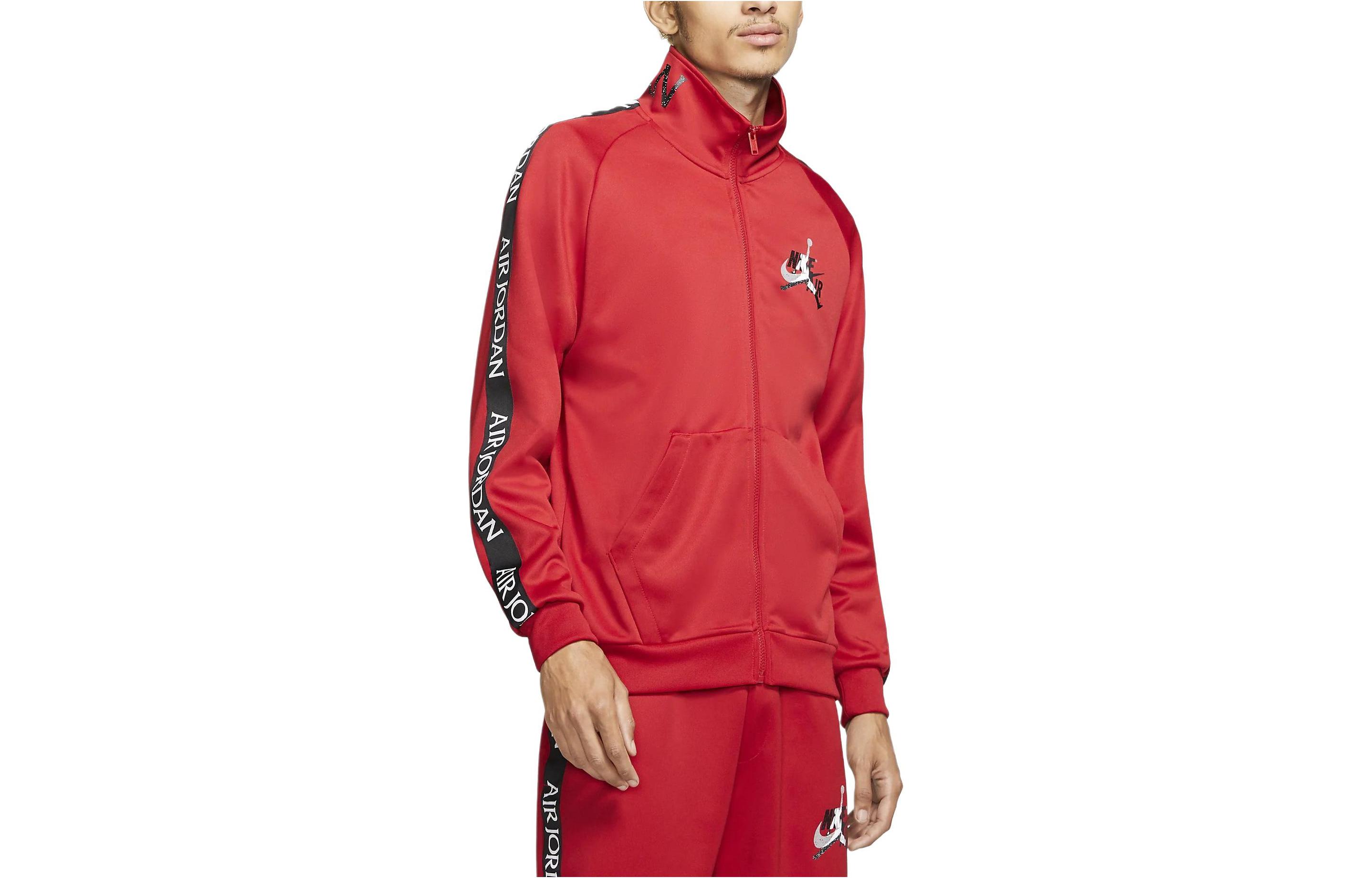 Jordan Tricot Warm-Up Jacket Red Zip-Up with Logo Print Long Sleeve CT9414-687