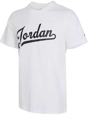 Jordan White Crewneck Short Sleeve Tee with Breathable Letter Print. FN5959-100 Buy Jordan White Crewneck Short Sleeve Tee with Breathable Letter Print. FN5959-100