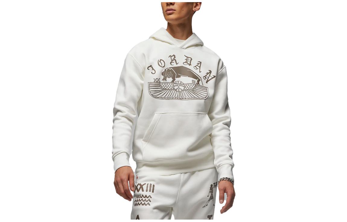 Jordan White Graphic Print Pullover Hoodie with Letter Design DV7572-133