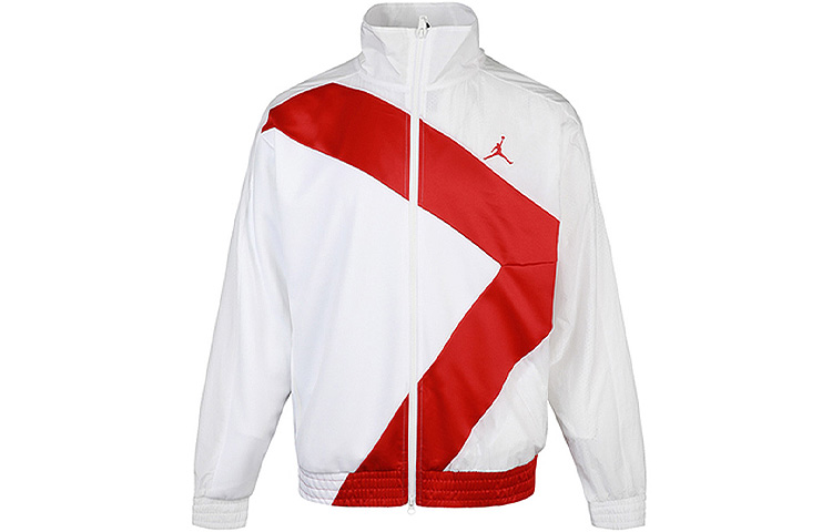 Jordan White Windproof Sports Jacket with Stand Collar CI7916-100