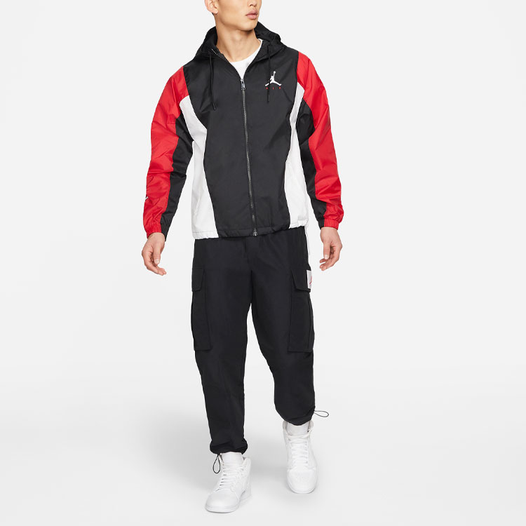 Shop 乔丹防风撞色Logo连帽编织夹克 黑色 男款 DQ8642-010