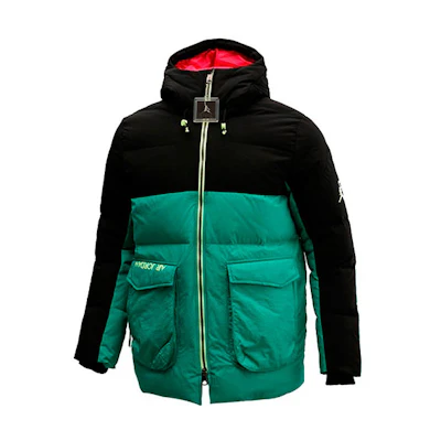 Jordan Winter Puffer Jacket Black Green拼色 with Hoodie CK6662-011