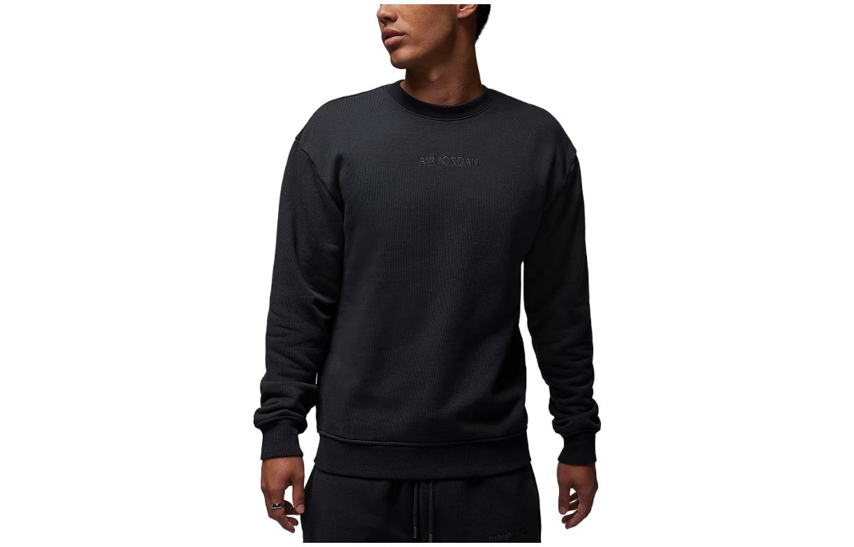 Jordan Wordmark Pullover Sweatshirt Mens Black Crewneck Casual Long Sleeve FJ7789-045
