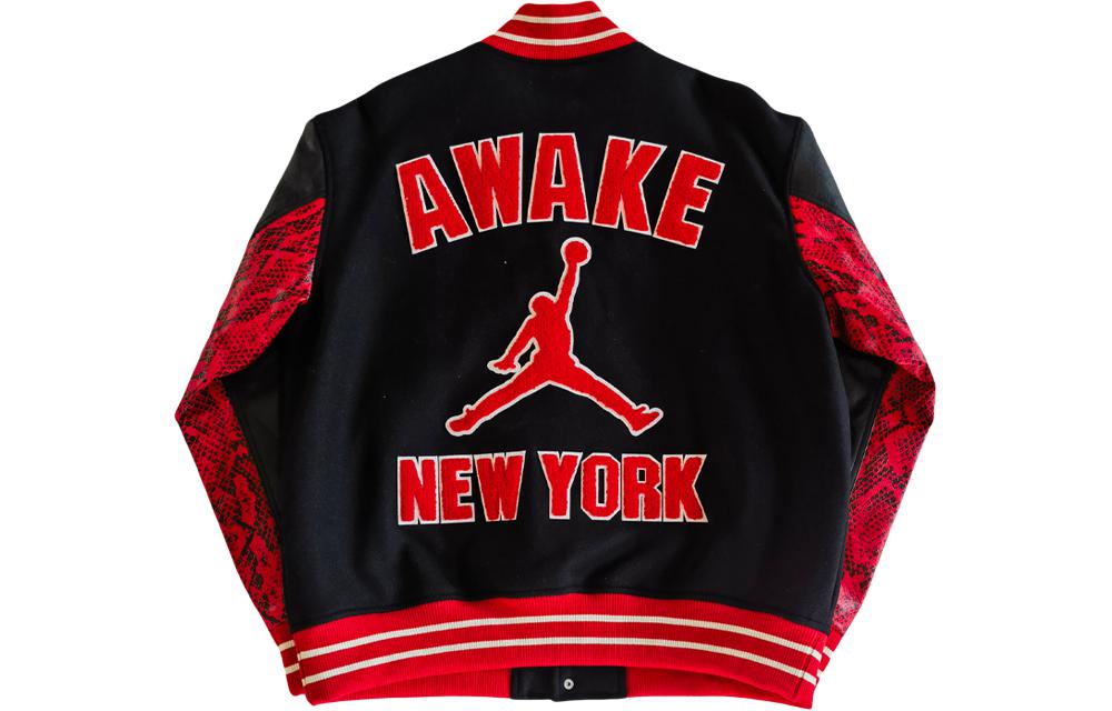 Lookbook 乔丹x Awake NY 字母印花黑色长袖棒球夹克 男女款 FQ5440-657