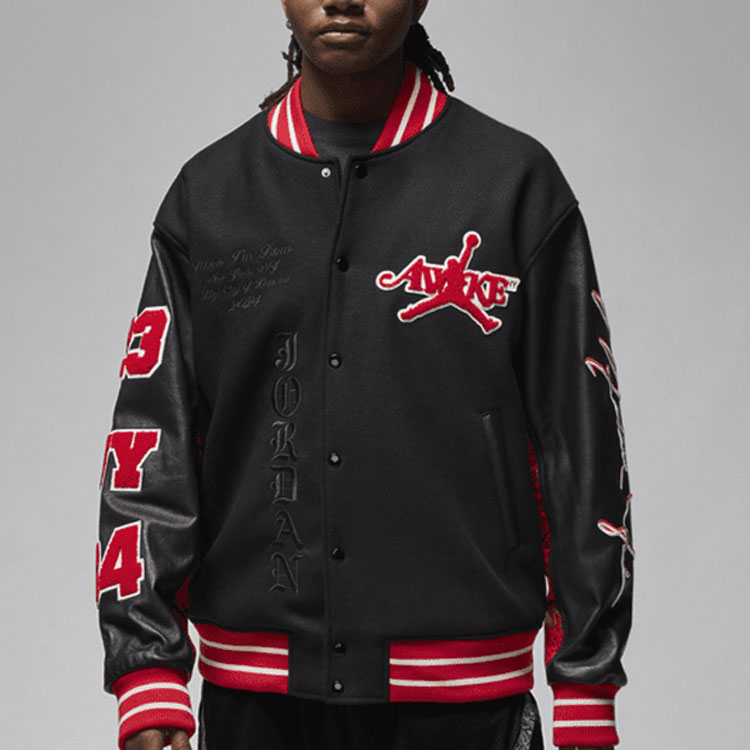 Shop 乔丹x Awake NY 字母印花黑色长袖棒球夹克 男女款 FQ5440-657