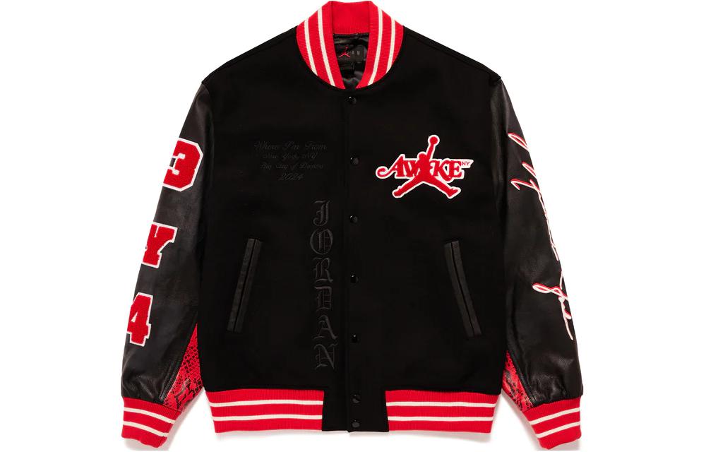 Jordan Awake NY SS24 Black Leather Snake Print Embroidered Jacket Unisex FQ5439-657