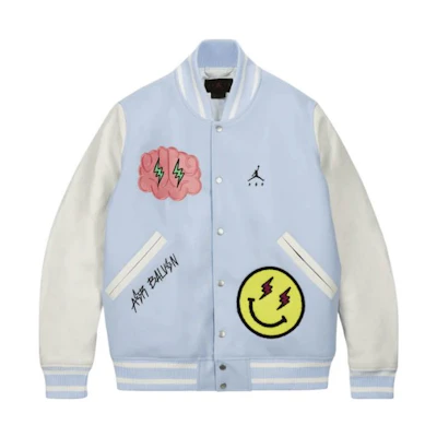 Jordan Balvin Collaboration Cartoon Patch Baseball Jacket Light Blue DX1734-441