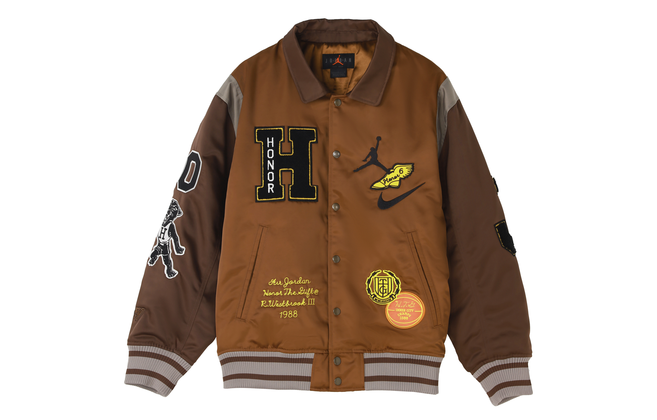 Jordan x HTG SS23 Collaboration Brown Embroidered Varsity Jacket  Asia Edition DX6244-204