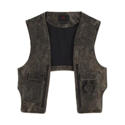 Jordan J Balvin FW23 Pocket Design Leather Vest Brown Unisex Asia Edition FJ6134-010