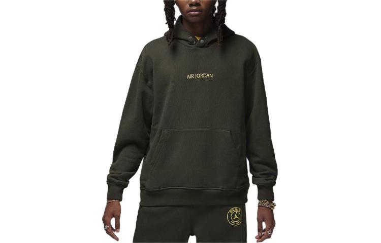 Jordan x Paris Saint-Germain Olive Green Embroidered Logo Hoodie Men’s Loose Fit FN5324-355