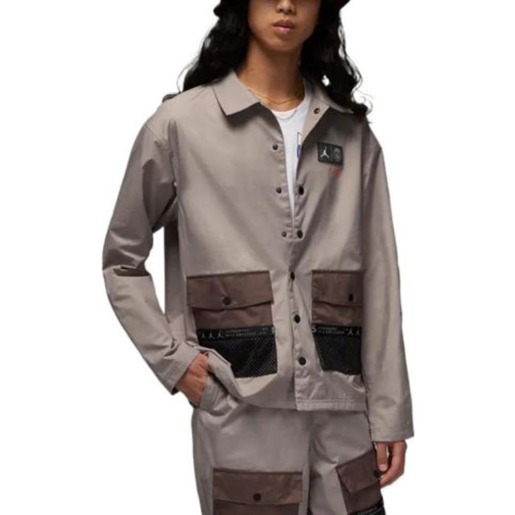 Shop Jordan x PSG Logo Patch Utility Jacket Brown Workwear Style DM3105-010