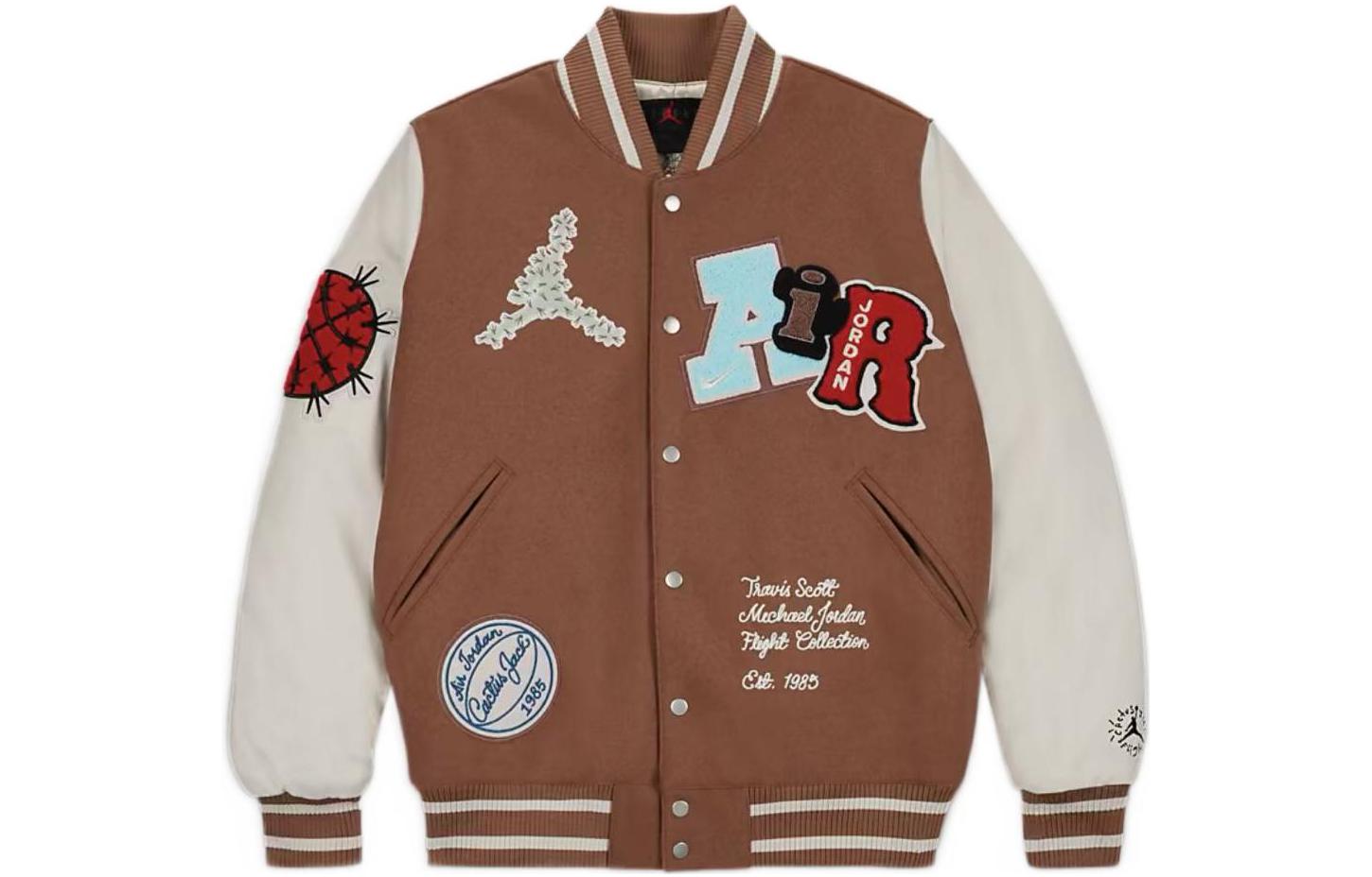 Jordan x Travis Scott Patchwork Printed Button-Up Baseball Jacket Brown ( US) DO4103-256