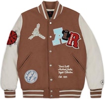Jordan x Travis Scott Patchwork Printed Button-Up Baseball Jacket Brown ( US) DO4103-256 Jordan x Travis Scott Patchwork Printed Button-Up Baseball Jacket Brown ( US) DO4103-256