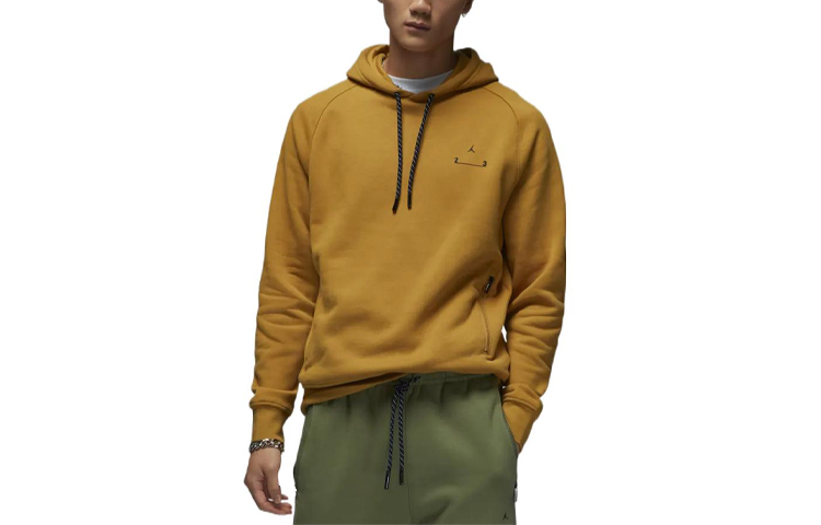 Jordan Yellow Solid Color Hoodie with Drawstring and Zipper Pockets DQ7882-712