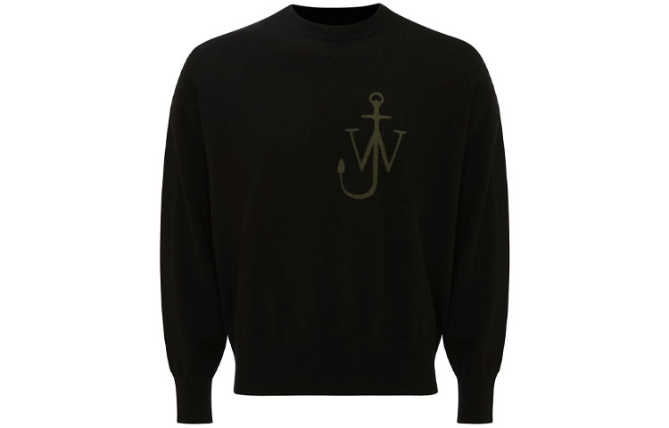 Order JW Anderson Sweater Wol Hitam Bermotif Crewneck Pullover. KT0045YN0008-999