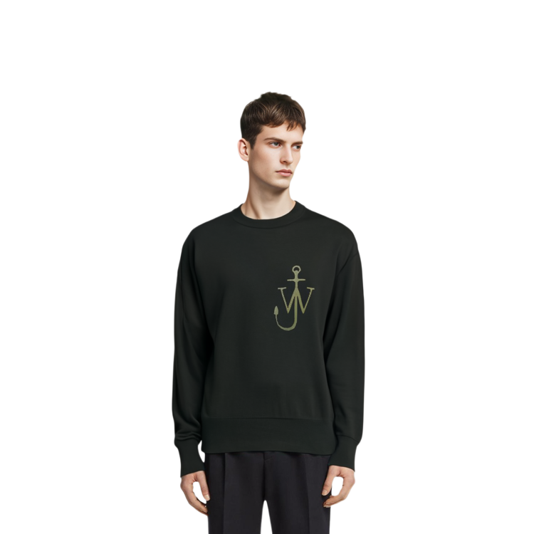 Details for JW Anderson Sweater Wol Hitam Bermotif Crewneck Pullover. KT0045YN0008-999
