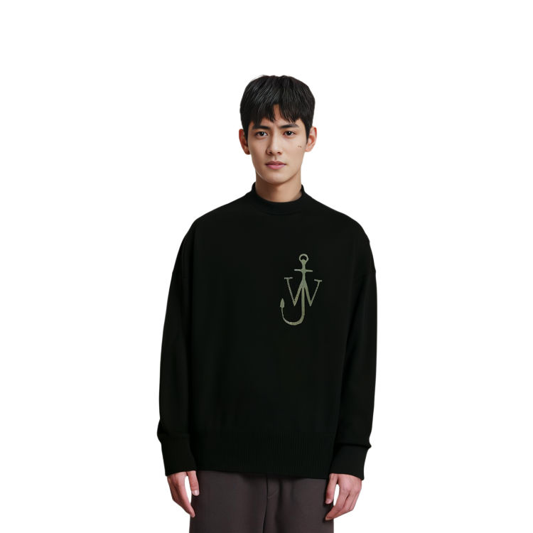 Cheap JW Anderson Sweater Wol Hitam Bermotif Crewneck Pullover. KT0045YN0008-999