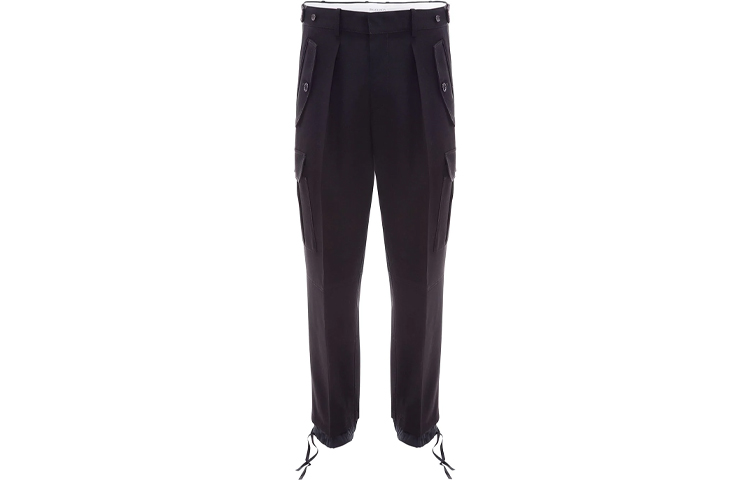 Order JW Anderson Seluar Kasual Hitam Wool Hem Berlapis Dua TR0060-PG0011-999