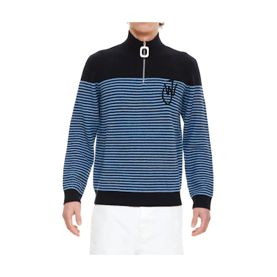 JW Anderson Blue Colorblock Striped Half-Zip High-Neck Knit Sweater KW0615YN0008-887