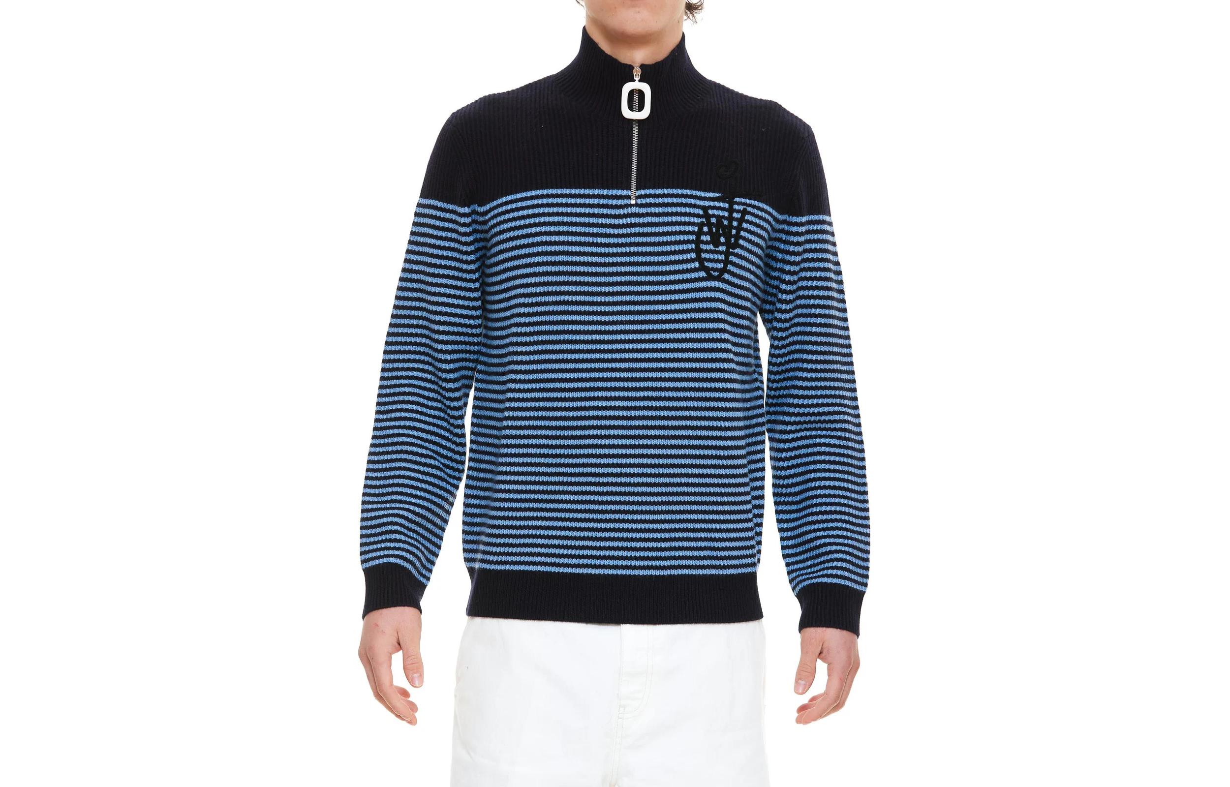 Order JW Anderson Suéter Tejido Azul a Rayas con Media Cremallera y Cuello Alto. KW0615YN0008-887