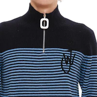 Purchase JW Anderson 藍色拼接條紋半拉鏈高領針織毛衣 KW0615YN0008-887