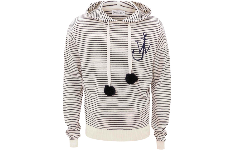 JW Anderson  Pom Pom Striped Hoodie Grey White Pullover. KT0011YN0128-002