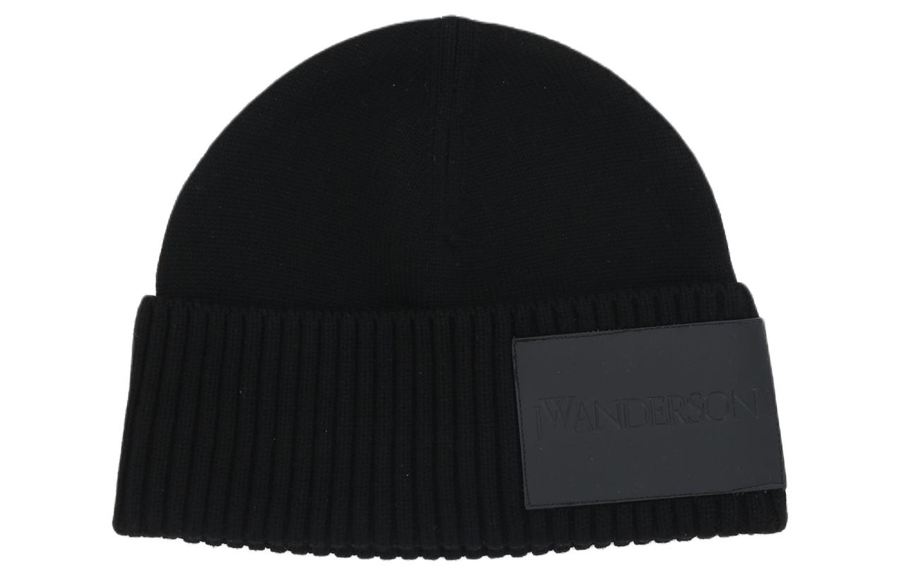 JW Anderson  Wool Knit Beanie Black Letter Logo. KW1126YN0008999