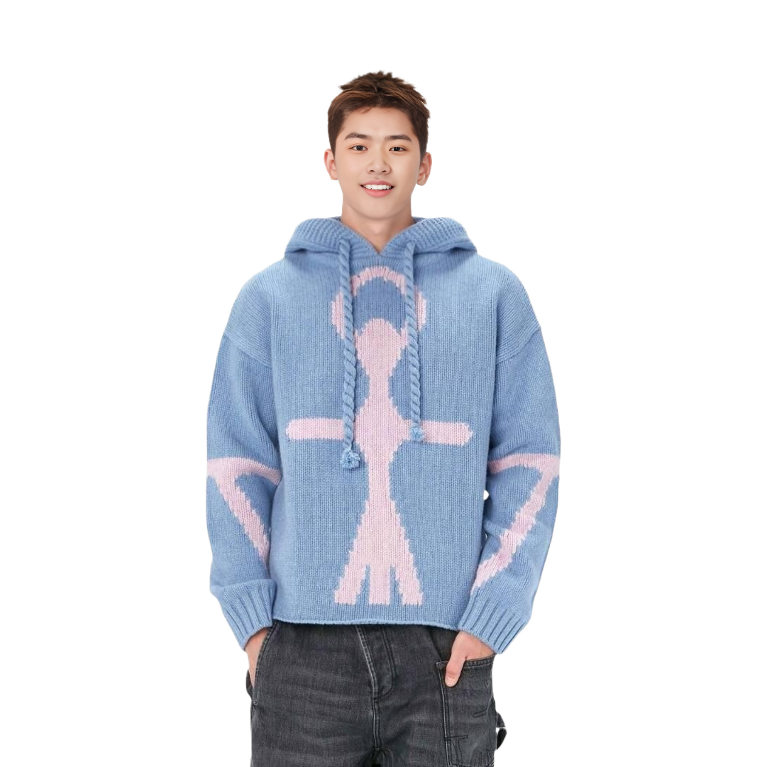 Lookbook JW Anderson锚标嵌花针织连帽衫男女同款毛衣。 KW0808YN0170744