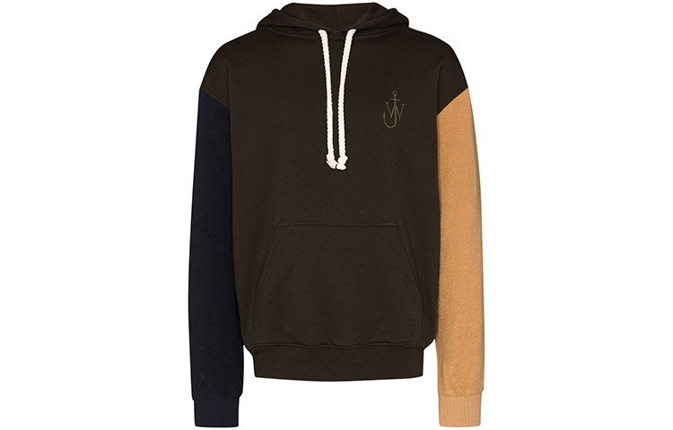 JW Anderson FW21 Brown Logo Embroidered Patchwork Hoodie Men JE0097PG0253-575