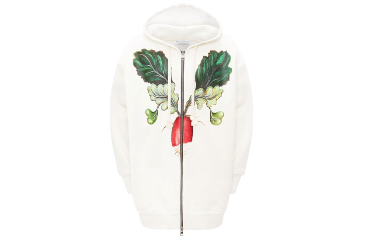 JW Anderson FW21 Carrot Print Long Zip Hoodie Jacket White JO0036-PG0639-002