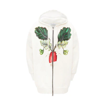 JW Anderson FW21 Carrot Print Long Zip Hoodie Jacket White JO0036-PG0639-002
