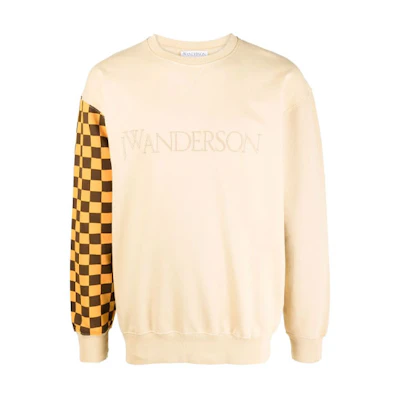 JW Anderson FW21 Embroidered Logo Colorblock Plaid Sweatshirt Beige Mens JW0006-PG0458-150