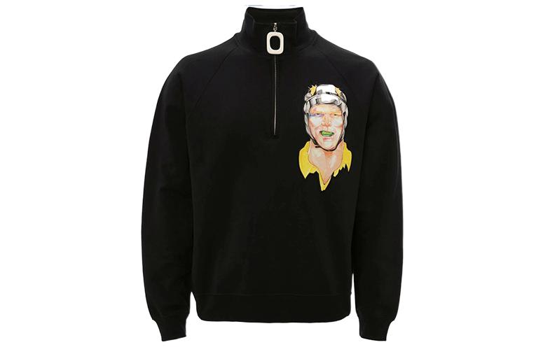 JW Anderson FW21 Half-Zip Sweatshirt Jacket with Character Patch Black Men’s JO0082PG0458-999