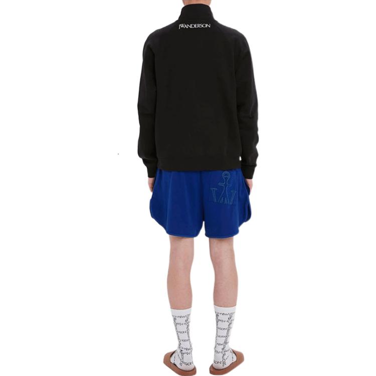 Shop JW Anderson FW21 Half-Zip Sweatshirt Jacket Patch Hitam Lelaki JO0082PG0458-999