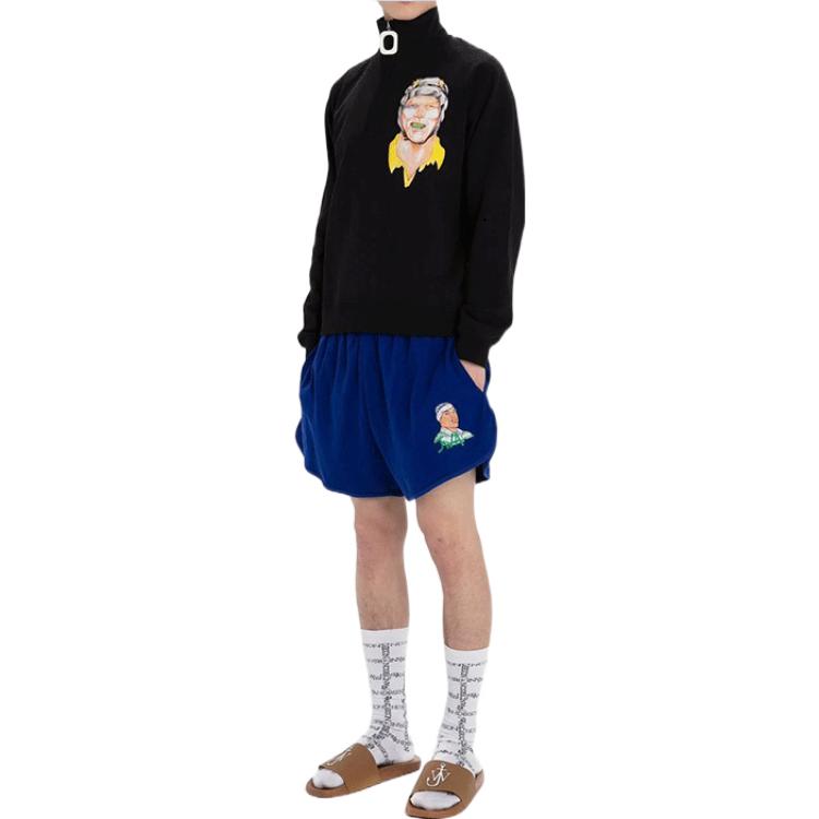 Purchase JW Anderson FW21 Half-Zip Sweatshirt Jacket Patch Hitam Lelaki JO0082PG0458-999