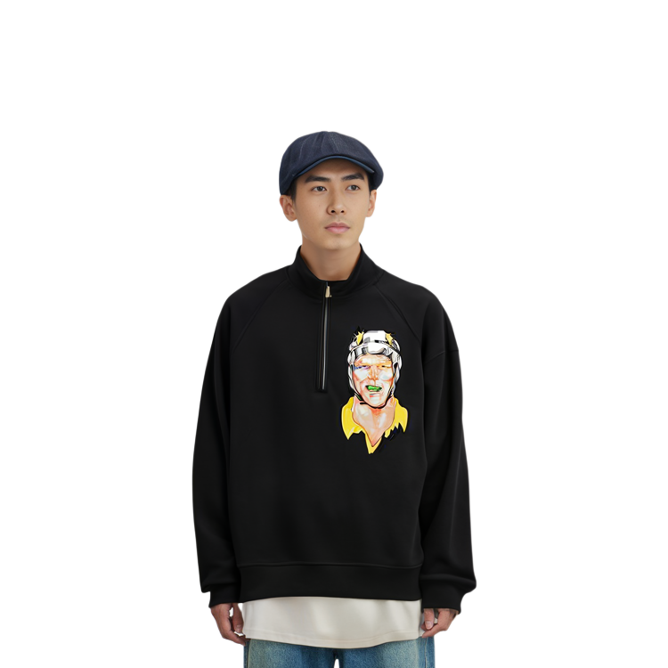 Details for JW Anderson FW21 Half-Zip Sweatshirt Jacket Patch Hitam Lelaki JO0082PG0458-999