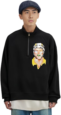 JW Anderson FW21 Half-Zip Sweatshirt Jacket Patch Hitam Lelaki JO0082PG0458-999 Details for JW Anderson FW21 Half-Zip Sweatshirt Jacket Patch Hitam Lelaki JO0082PG0458-999