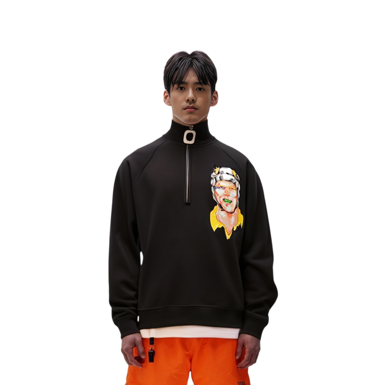 Sizing JW Anderson FW21 Half-Zip Sweatshirt Jacket Patch Hitam Lelaki JO0082PG0458-999