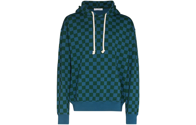 JW Anderson FW21 Logo Checkered Print Two-Tone Hoodie Blue JO0047-PG0458-202BLUE