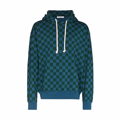 JW Anderson FW21 Logo Checkered Print Two-Tone Hoodie Blue JO0047-PG0458-202BLUE
