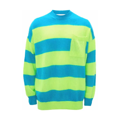 JW Anderson FW21 Logo Stripe Crewneck Sweater Blue Pullover KW0547YN0177-826