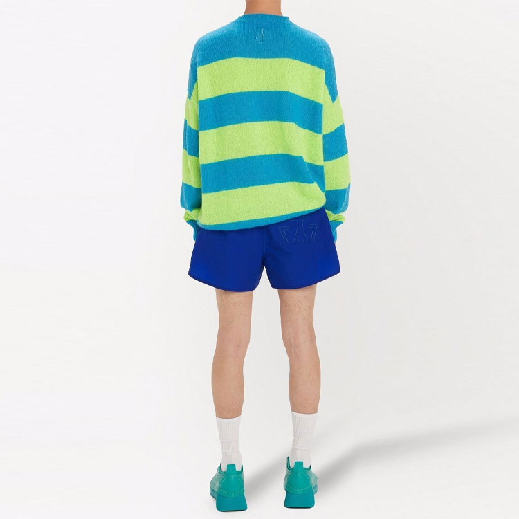Shop JW Anderson FW21 Logo Stripe Crewneck Sweater Biru Pullover. KW0547YN0177-826