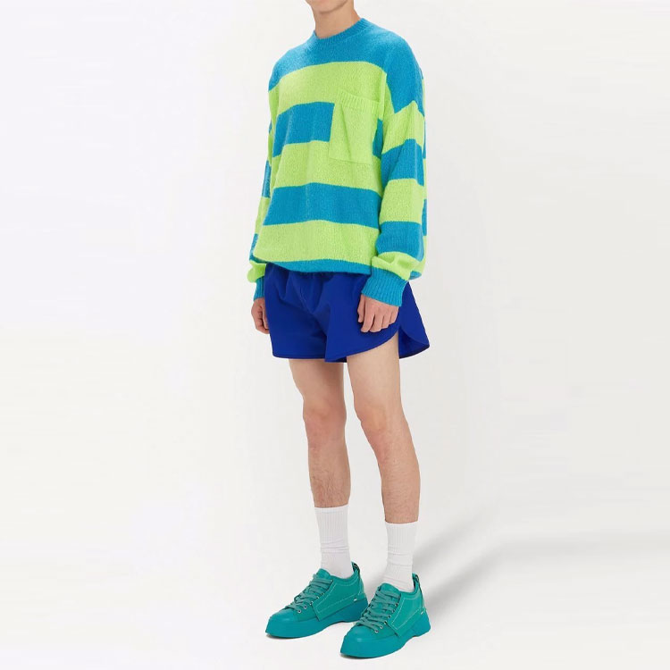 Purchase JW Anderson FW21 Logo Stripe Crewneck Sweater Biru Pullover. KW0547YN0177-826
