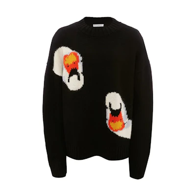 JW Anderson FW22 Patterned Knitted Wool Crewneck Sweater Black KW0701YN0008-999